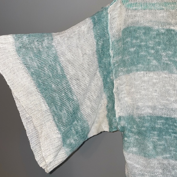 EUC Splendid Linen Blend Short Sleeve Hoodie Mesh Oversized Sweater Striped Sz S - Picture 10 of 12